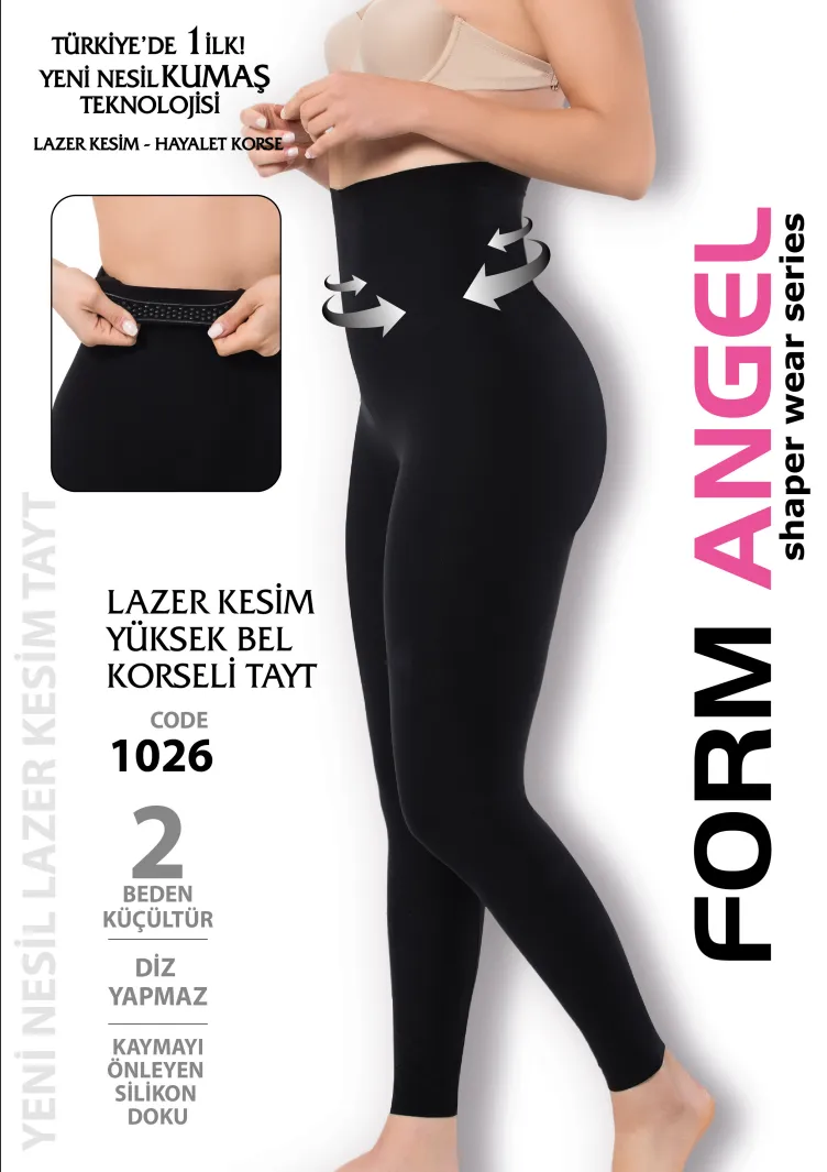 Lazer Kesim Yüksek Bel Korseli Tayt Form Angel 1026