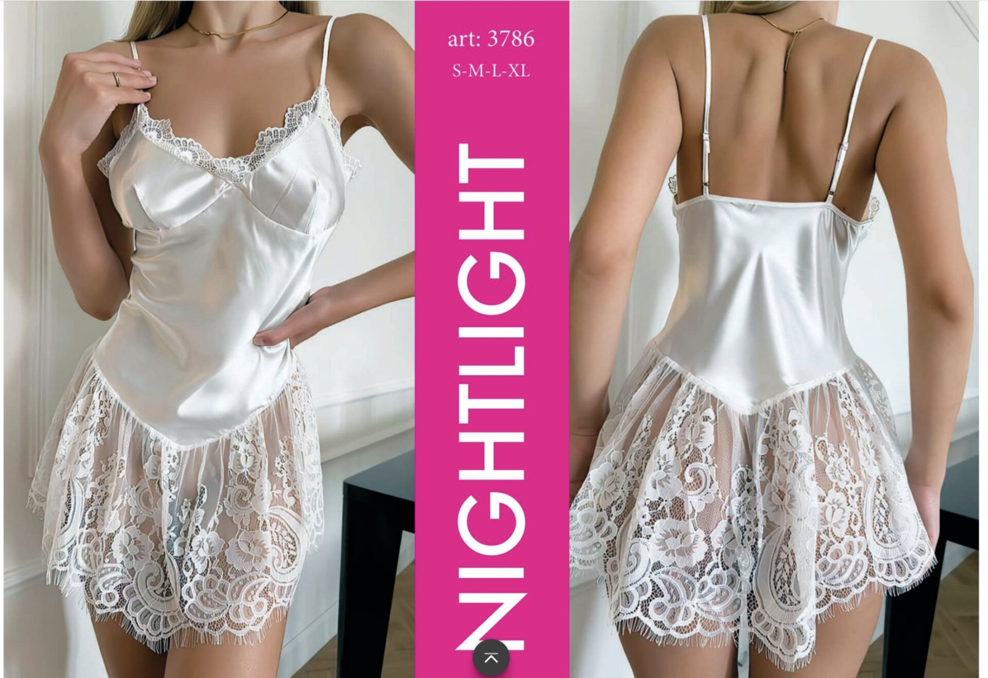 Nightlıght 3786 Beyaz Dantel Gecelik